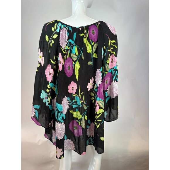Spense Women's Floral Print Black Tunic Top 1X Polyester Lightweight Flowy Long - Picture 4 of 16